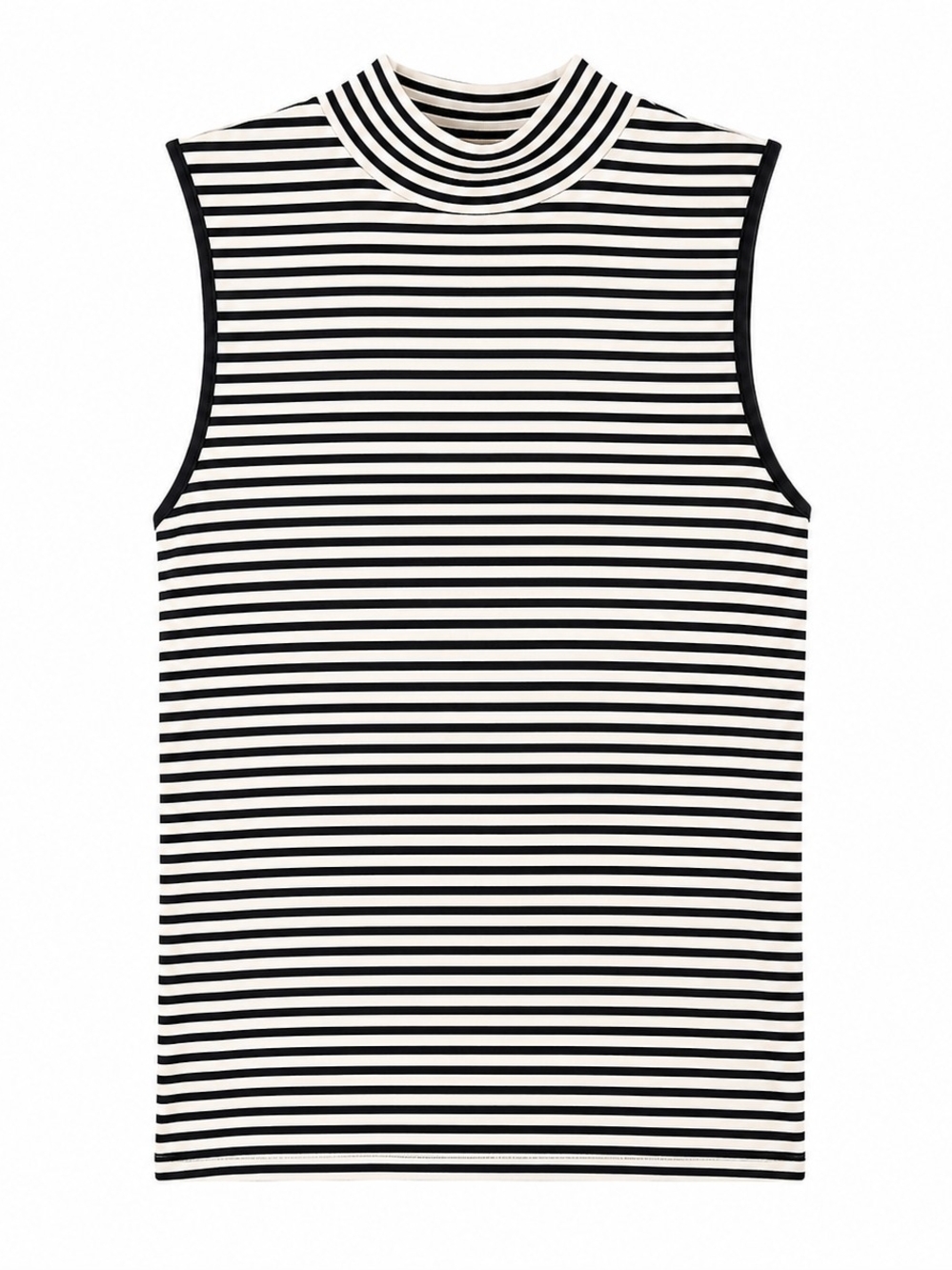 Workshop Republic Clothing Black & White Striped Sleeveless Mock Neck Tank - Picture 2 of 5